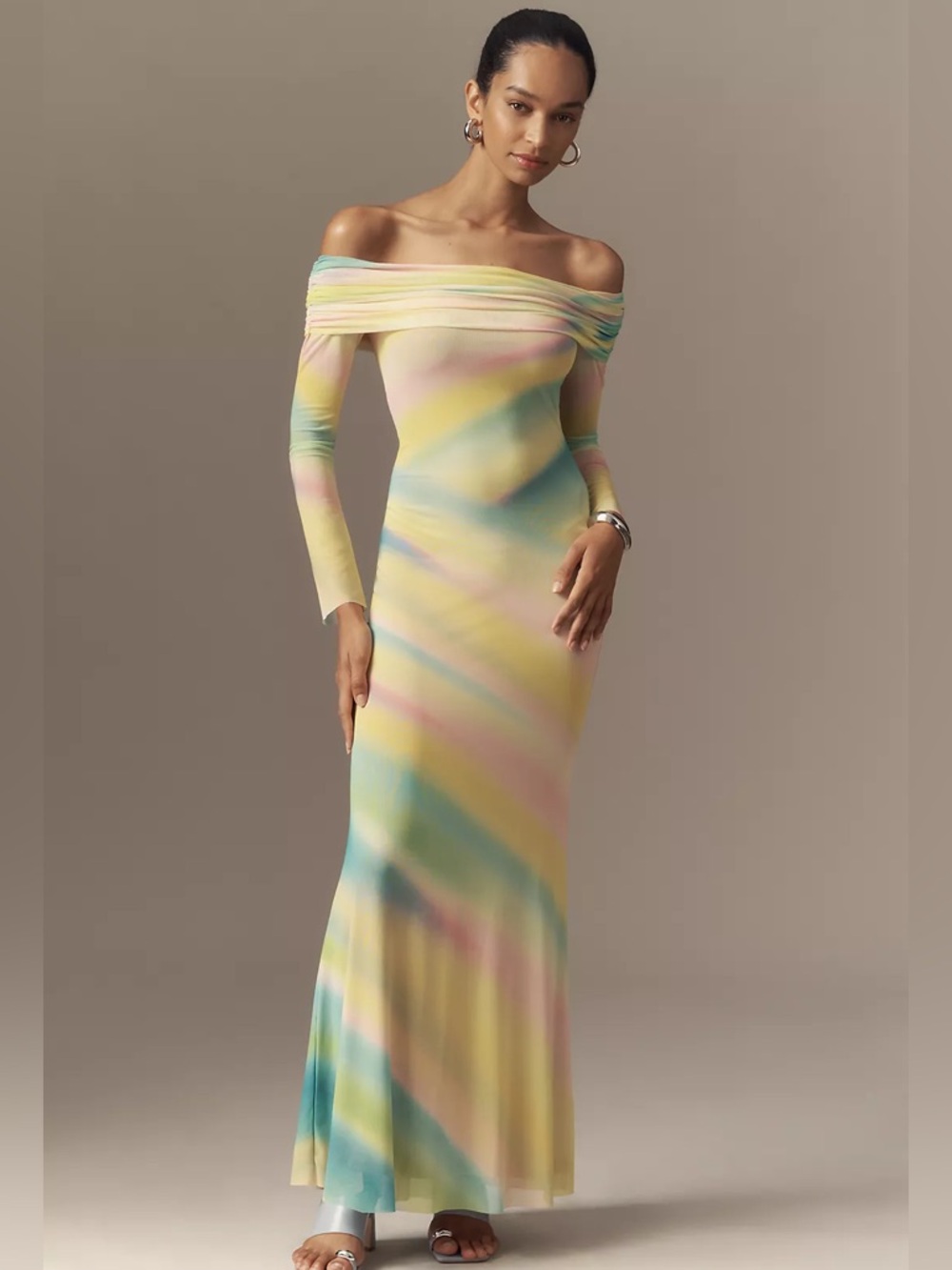 AFRM Long-Sleeve Off-The-Shoulder Mesh Maxi Dress Size Small